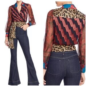 Alice + Olivia Multi-Color Mixed Print Wrap Blouse